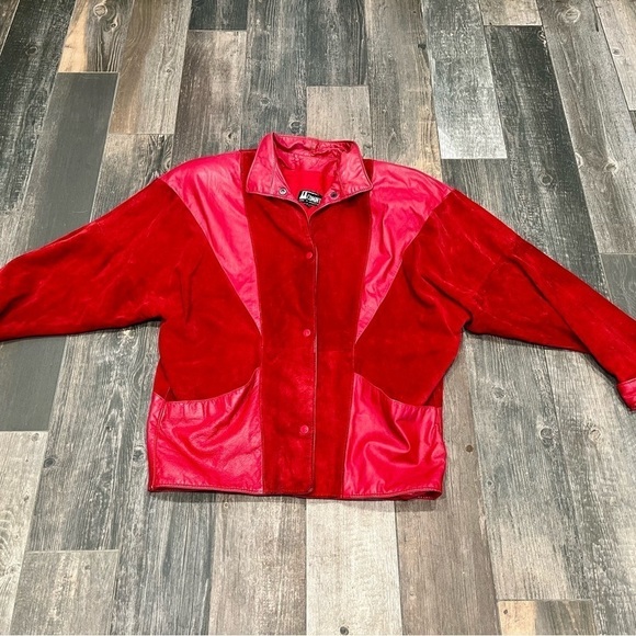 Comint 1980’s RED Leather Suede Snap Front Jacket Coat Sz L Argentina vintage - Picture 1 of 13